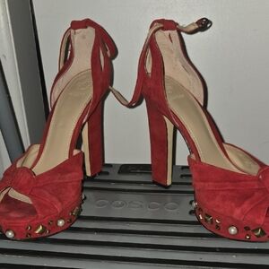 Guess Red Suede Heels with Studded Accents